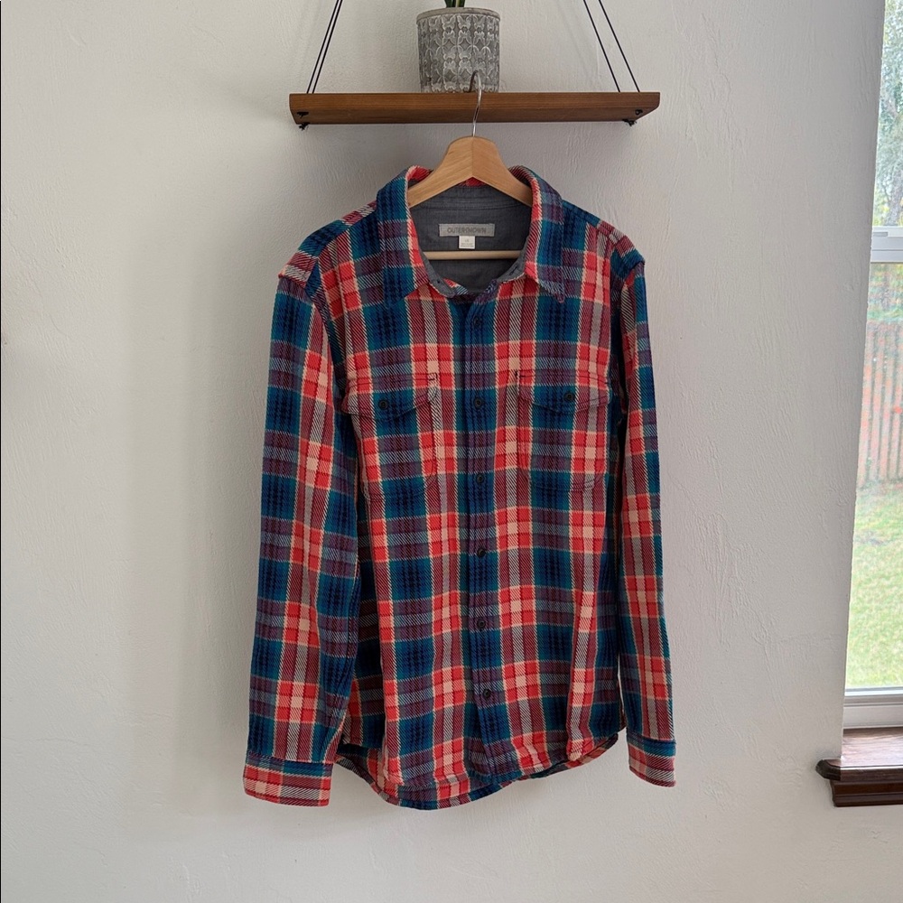 NWOT Outerknown Blanket Shirt Watermelon Feliz Plaid Men's Size Large
